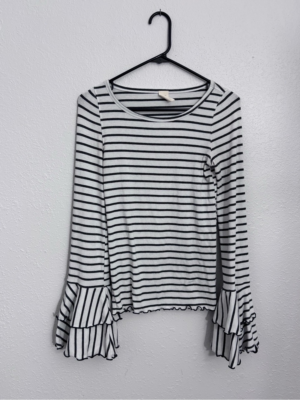 We The Free Striped Ruffle-Cuff Long Sleeve Top